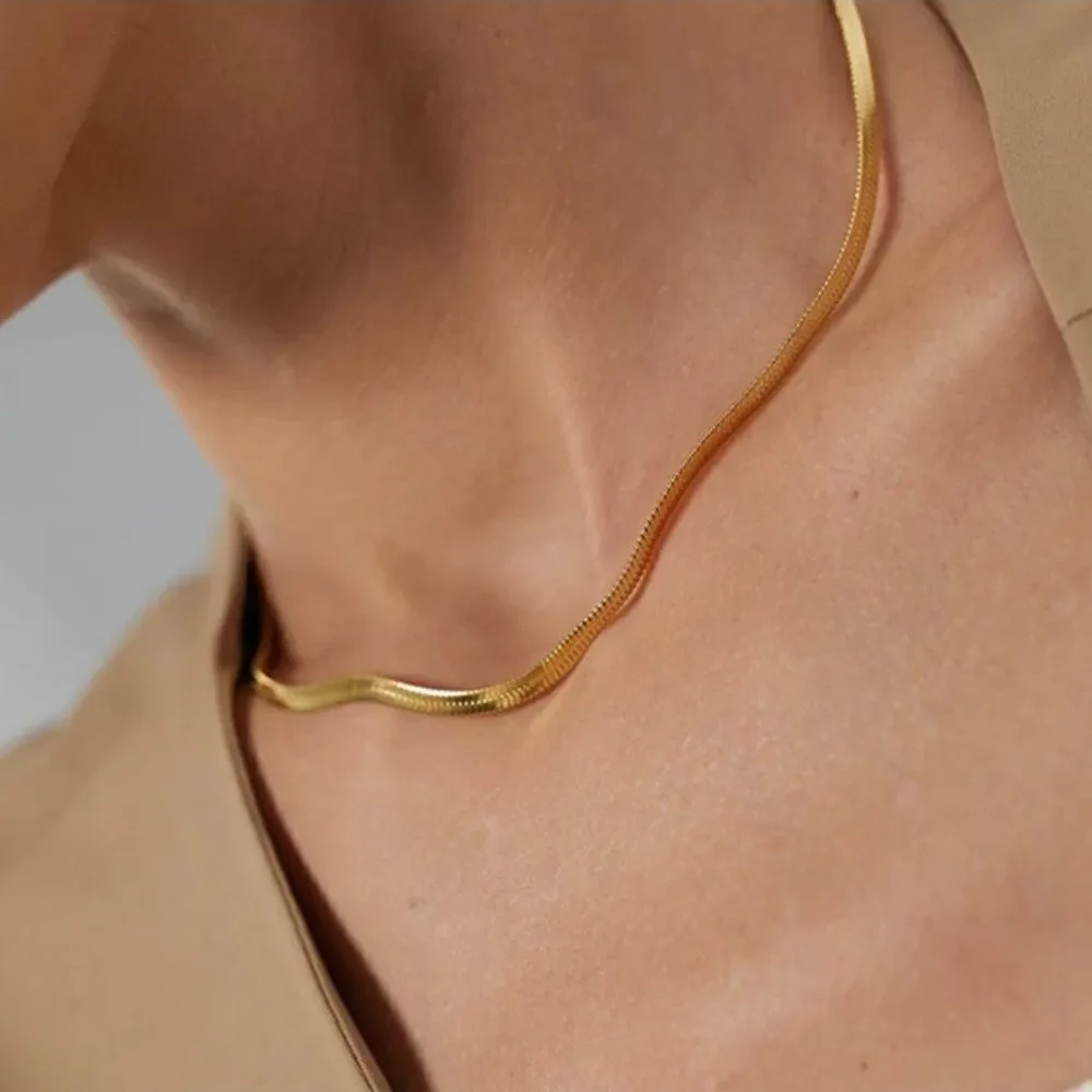 Gold Herringbone Chain Necklace